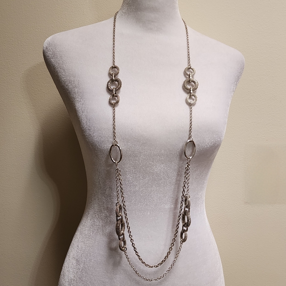 Premier Designs Silver Toned Statement Necklace 42" Signed